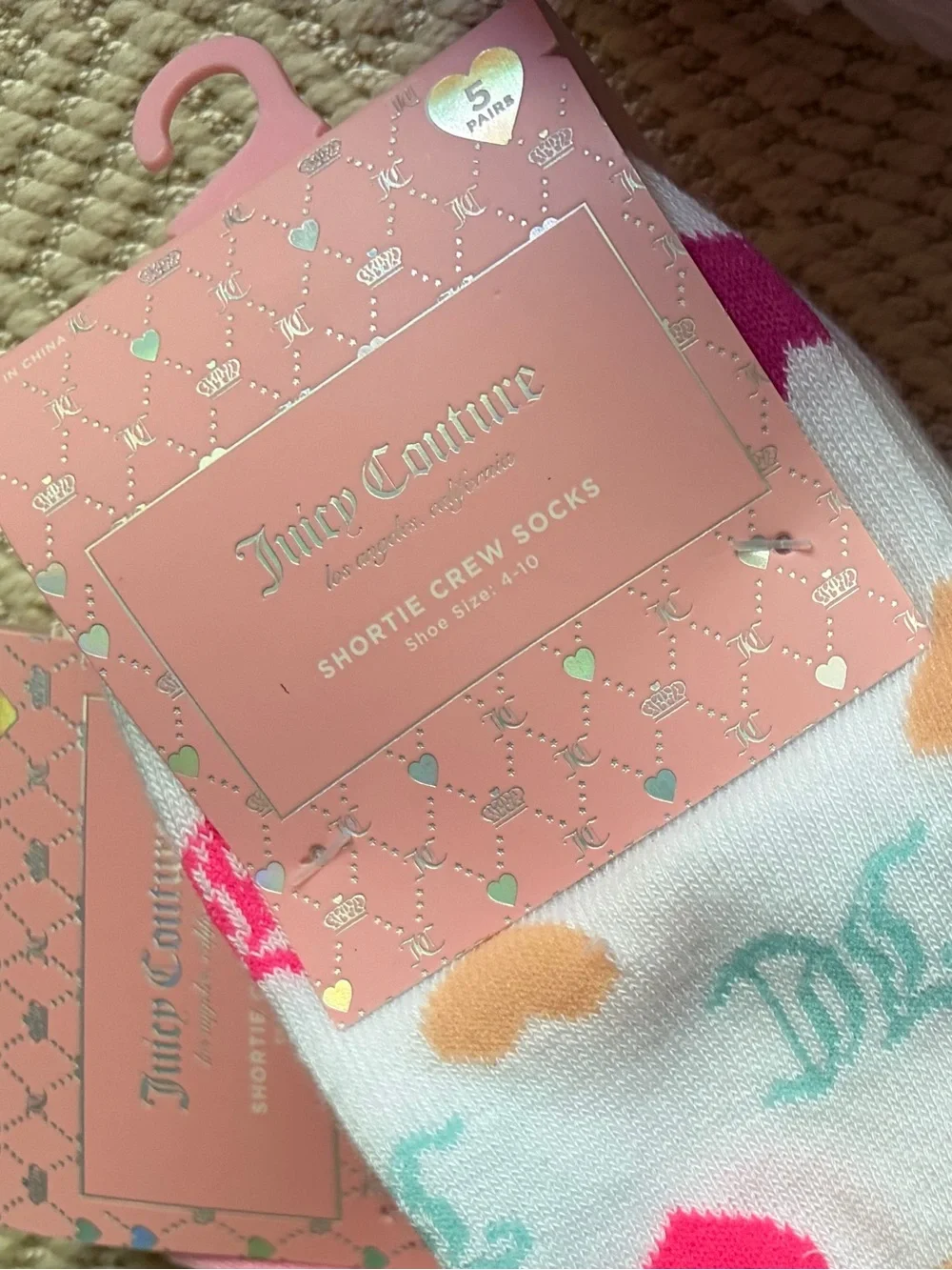 10 pair Juicy Couture Multi-Pack Socks in White, Pink, mint